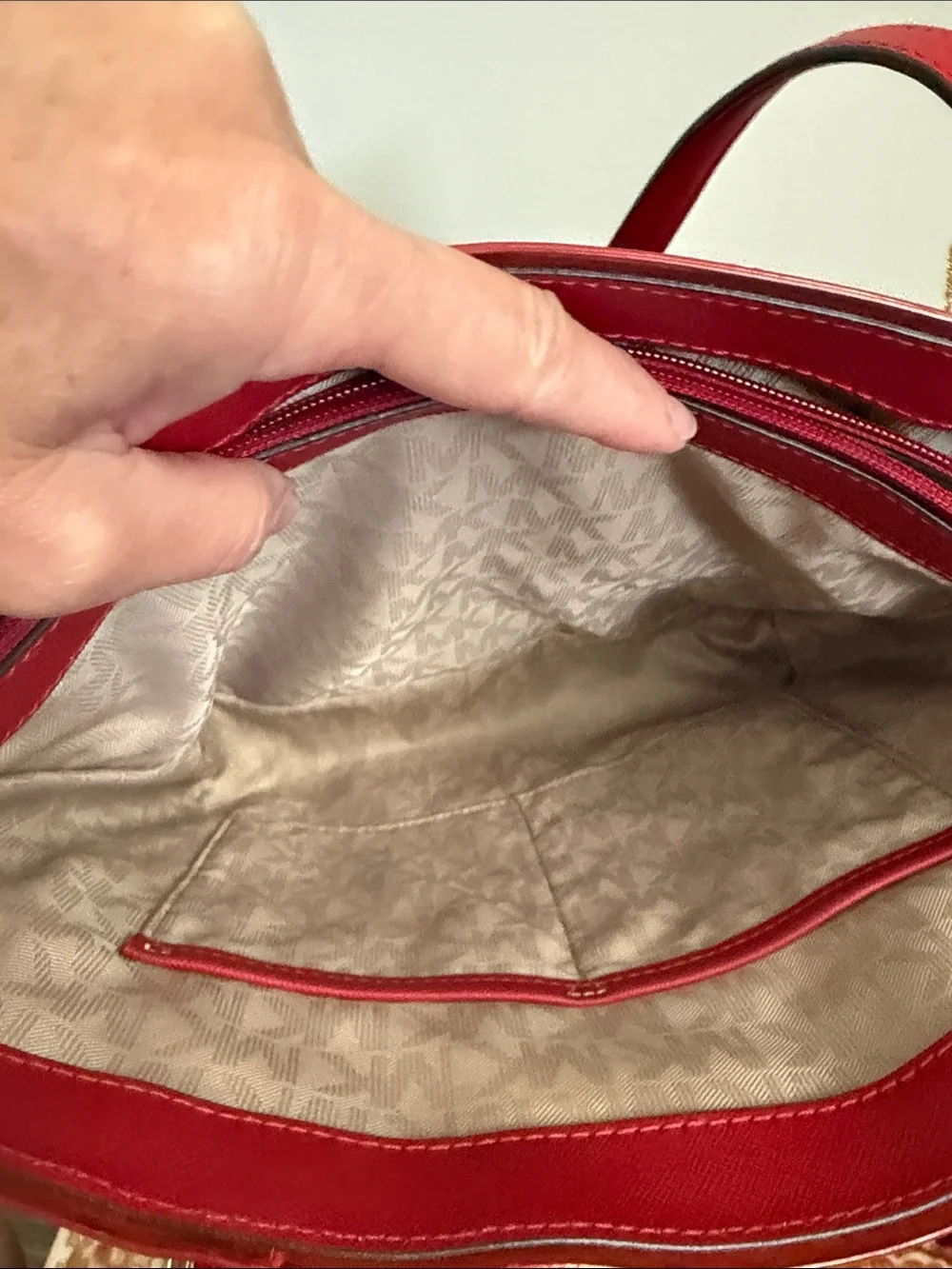 Michael Kors Bright Red Saffiano Leather Tote with Gold Hardware